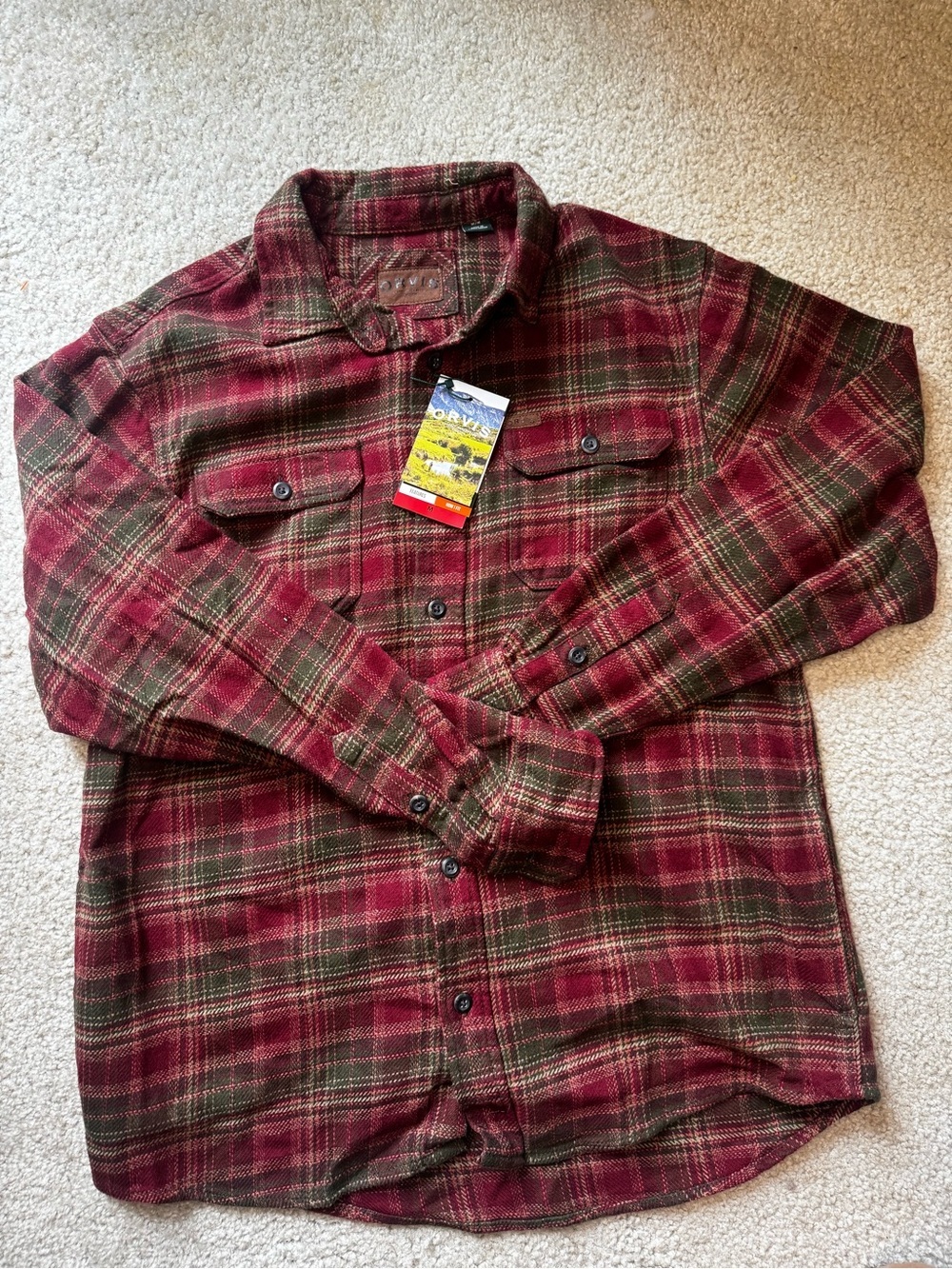 Orvis Red & Olive Plaid Flannel Shirt